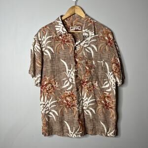 Caribbean Joe Men's Linen blend Hawaiian Button Up Shirt Size Medium